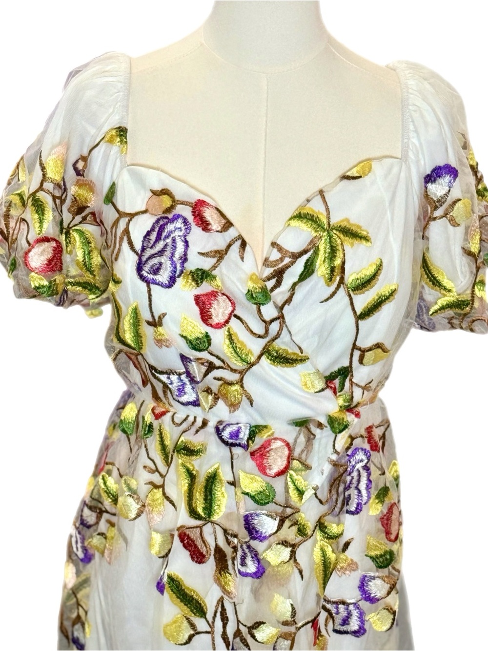 NWT Couture Lee Ivory Floral Embroidered On or Off Shoulder Short Sleeve Maxi 12 - Picture 7 of 13